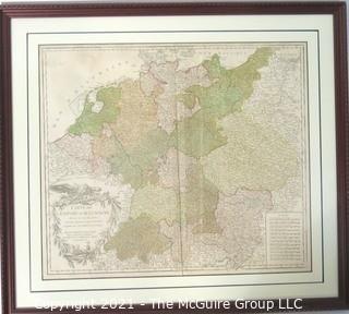 1756 Framed Antique Map of the German Empire By Leading French Cartographer Gilles Robert de Vaugondy of the Royal Academy of Sciences, Nancy. Outside Dimensions 26W x 29"T 