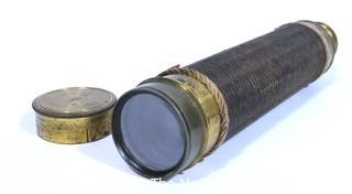 Vintage Brass & Leather Nautical Monocular Telescope or Spyglass 