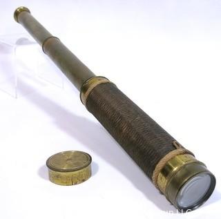 Vintage Brass & Leather Nautical Monocular Telescope or Spyglass 