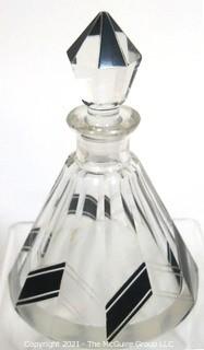 Karel Palda Bohemian Czech Art Deco Clear Cut Glass With Black Accents Decanter or Perfume Bottle with Dobber.