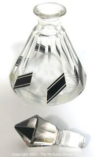 Karel Palda Bohemian Czech Art Deco Clear Cut Glass With Black Accents Decanter or Perfume Bottle with Dobber.