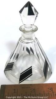 Karel Palda Bohemian Czech Art Deco Clear Cut Glass With Black Accents Decanter or Perfume Bottle with Dobber.