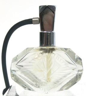 Art Deco Czech Art Deco Clear Cut Glass With Frosted Design Perfume Bottle with Atomizer.