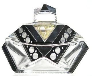 Karel Palda Bohemian Czech Art Deco Clear Cut Glass With Black Accents Decanter or Perfume Bottle with Dobber.