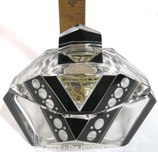 Karel Palda Bohemian Czech Art Deco Clear Cut Glass With Black Accents Decanter or Perfume Bottle with Dobber.