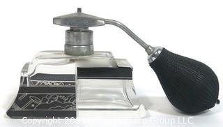 Karel Palda Bohemian Czech Art Deco Clear Cut Glass With Black & Gold Accents Perfume Bottle with Atomizer.