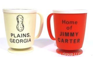 (2) Vintage Plains, Georgia Plastic Promotional Mugs. Home of Jimmy Carter.  