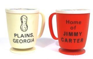 (2) Vintage Plains, Georgia Plastic Promotional Mugs. Home of Jimmy Carter.  