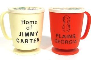 (2) Vintage Plains, Georgia Plastic Promotional Mugs. Home of Jimmy Carter.  