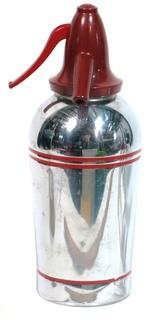 Vintage Art Deco Sparklet Devices Chrome Soda Siphon with Red Stripes and Top