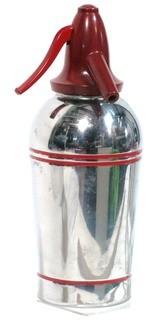 Vintage Art Deco Sparklet Devices Chrome Soda Siphon with Red Stripes and Top