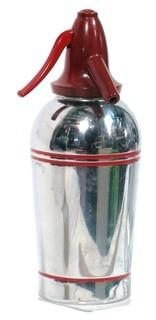 Vintage Art Deco Sparklet Devices Chrome Soda Siphon with Red Stripes and Top