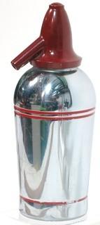 Vintage Art Deco Sparklet Devices Chrome Soda Siphon with Red Stripes and Top