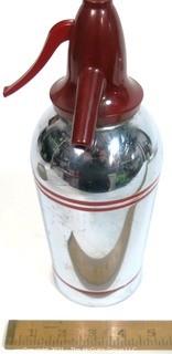 Vintage Art Deco Sparklet Devices Chrome Soda Siphon with Red Stripes and Top