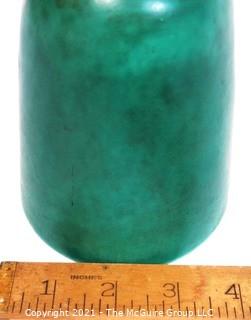 Gustavsberg Argenta Stoneware Pottery Vase or Goblet Designed by Wilhelm Kage with Silver Griffin on Jade Green Base. Measures approximately 5" tall