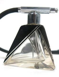 Karel Palda Bohemian Czech Art Deco Clear Cut Glass With Black Accents Decanter or Perfume Bottle with Atomizer.