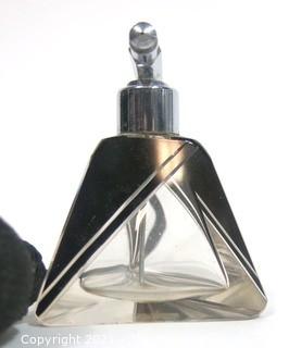 Karel Palda Bohemian Czech Art Deco Clear Cut Glass With Black Accents Decanter or Perfume Bottle with Atomizer.