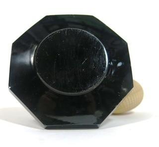 Czech Art Deco Black Cut Glass Perfume Bottle with Atomizer.