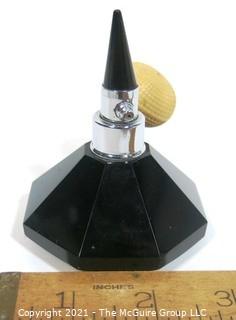 Czech Art Deco Black Cut Glass Perfume Bottle with Atomizer.