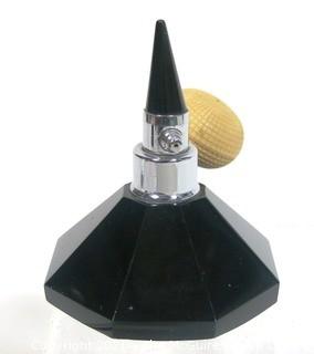 Czech Art Deco Black Cut Glass Perfume Bottle with Atomizer.