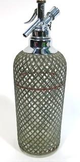 Vintage Art Deco Sparlets Soda Siphon Bottle with Wire Mesh Covering. 