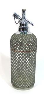 Vintage Art Deco Sparlets Soda Siphon Bottle with Wire Mesh Covering. 