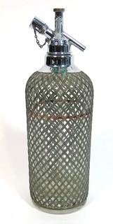 Vintage Art Deco Sparlets Soda Siphon Bottle with Wire Mesh Covering. 