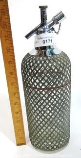 Vintage Art Deco Sparlets Soda Siphon Bottle with Wire Mesh Covering. 