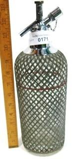 Vintage Art Deco Sparlets Soda Siphon Bottle with Wire Mesh Covering. 