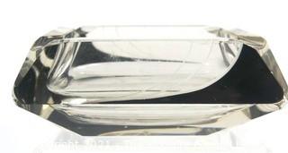 Karel Palda Bohemian Czech Art Deco Clear Cut Glass With Black Accents Ashtray.  Some small Flea Bite chips.