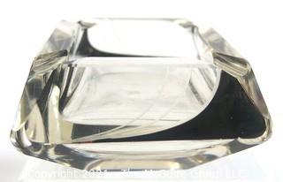 Karel Palda Bohemian Czech Art Deco Clear Cut Glass With Black Accents Ashtray.  Some small Flea Bite chips.