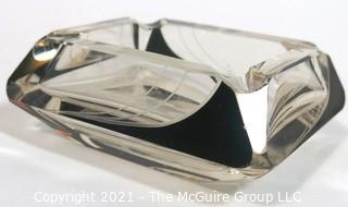 Karel Palda Bohemian Czech Art Deco Clear Cut Glass With Black Accents Ashtray.  Some small Flea Bite chips.