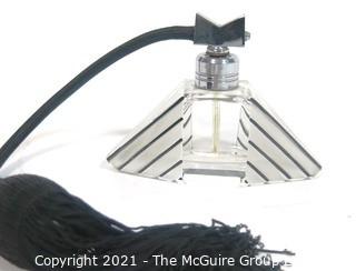 Karel Palda Bohemian Czech Art Deco Clear Cut Glass With Black Accents Perfume Bottle with Atomizer.