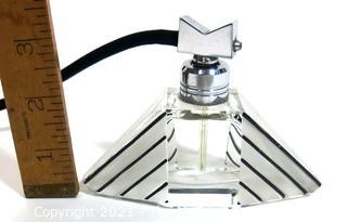 Karel Palda Bohemian Czech Art Deco Clear Cut Glass With Black Accents Perfume Bottle with Atomizer.