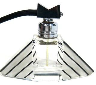 Karel Palda Bohemian Czech Art Deco Clear Cut Glass With Black Accents Perfume Bottle with Atomizer.