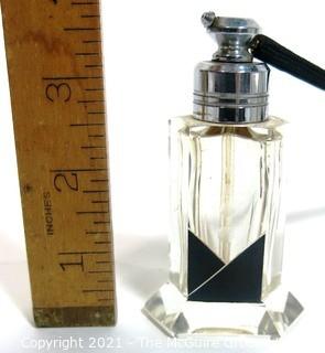 Karel Palda Bohemian Czech Art Deco Clear Cut Glass With Black Accents Perfume Bottle with Atomizer.