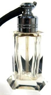 Karel Palda Bohemian Czech Art Deco Clear Cut Glass With Black Accents Perfume Bottle with Atomizer.