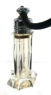 Karel Palda Bohemian Czech Art Deco Clear Cut Glass With Black Accents Perfume Bottle with Atomizer.