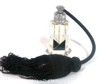 Karel Palda Bohemian Czech Art Deco Clear Cut Glass With Black Accents Perfume Bottle with Atomizer.