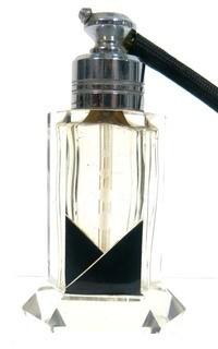 Karel Palda Bohemian Czech Art Deco Clear Cut Glass With Black Accents Perfume Bottle with Atomizer.