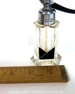 Karel Palda Bohemian Czech Art Deco Clear Cut Glass With Black Accents Perfume Bottle with Atomizer.