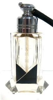 Karel Palda Bohemian Czech Art Deco Clear Cut Glass With Black Accents Perfume Bottle with Atomizer.