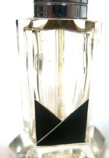 Karel Palda Bohemian Czech Art Deco Clear Cut Glass With Black Accents Perfume Bottle with Atomizer.