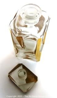 Bohemian Czech Art Deco Clear Cut Glass With Gold Gilt Accents Decanter or Perfume Bottle with Dobber.