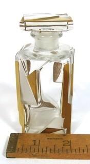 Bohemian Czech Art Deco Clear Cut Glass With Gold Gilt Accents Decanter or Perfume Bottle with Dobber.