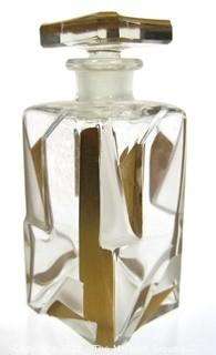 Bohemian Czech Art Deco Clear Cut Glass With Gold Gilt Accents Decanter or Perfume Bottle with Dobber.