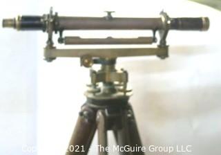 Antique Surveyors Brass Transit Instrument Made by Buff & Buff(Boston) in Original Box with Wooden Tripod.