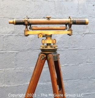 Antique Surveyors Brass Transit Instrument Made by Buff & Buff(Boston) in Original Box with Wooden Tripod.