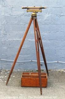 Antique Surveyors Brass Transit Instrument Made by Buff & Buff(Boston) in Original Box with Wooden Tripod.