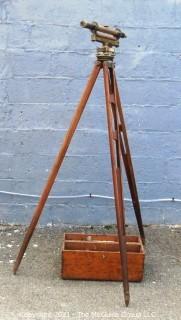 Antique Surveyors Brass Transit Instrument Made by Buff & Buff(Boston) in Original Box with Wooden Tripod.